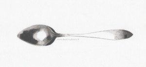 a drawing of a silver spoon