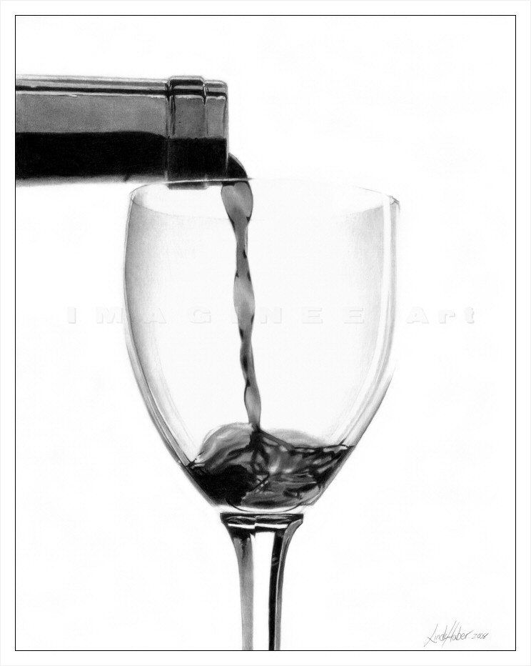a drawing of Linda Huber : a glass with wine